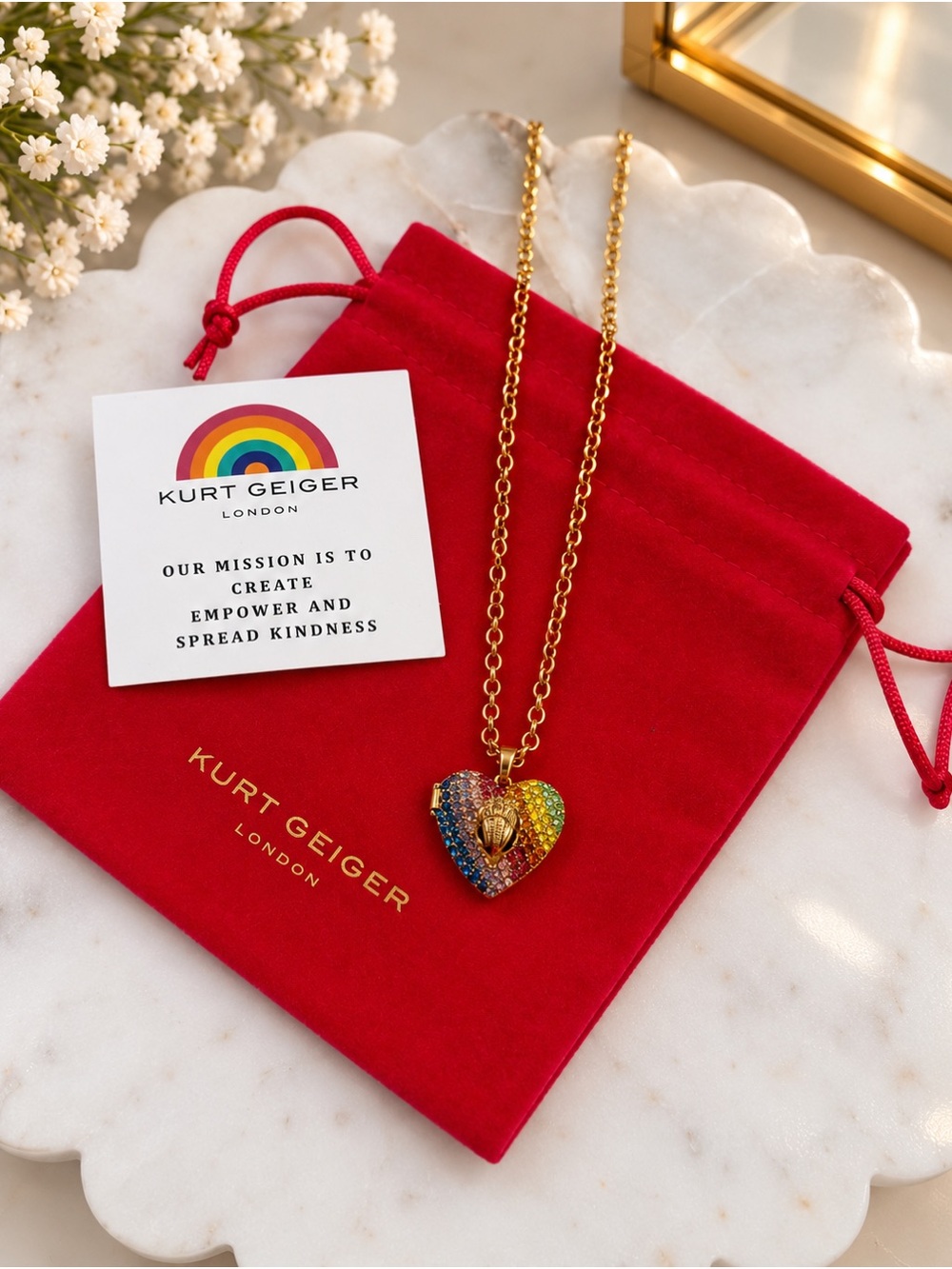 Kurt Geiger Gold Rainbow Crystal Heart Pendant Necklace